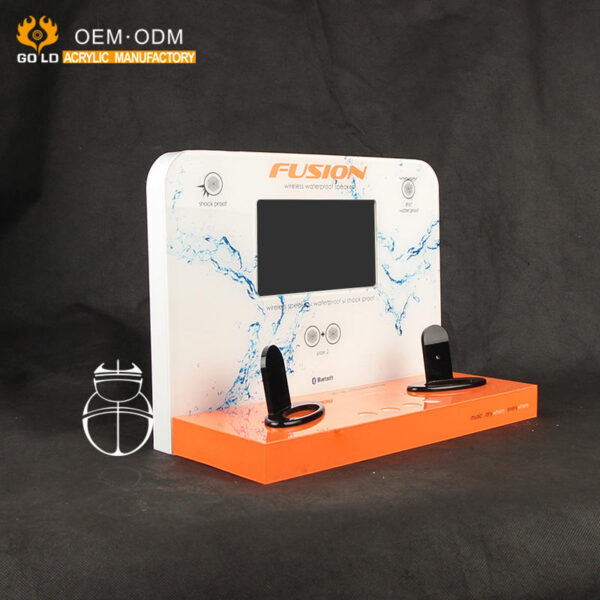 Factory Customized Acrylic Blue-tooth Speaker Display Stand With Lcd Screen For Counter