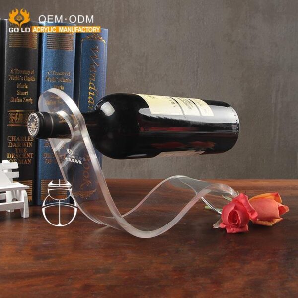 Wholesale Wave Shaped Transparent Wine Acrylic Wall Glasses Display Wine Bottles Exhibition Stand - Image 2