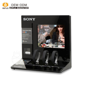 Hot Sale Customized L Shape Anti-stealing Retail Acrylic Blue-tooth Speaker Display Stand With Screen