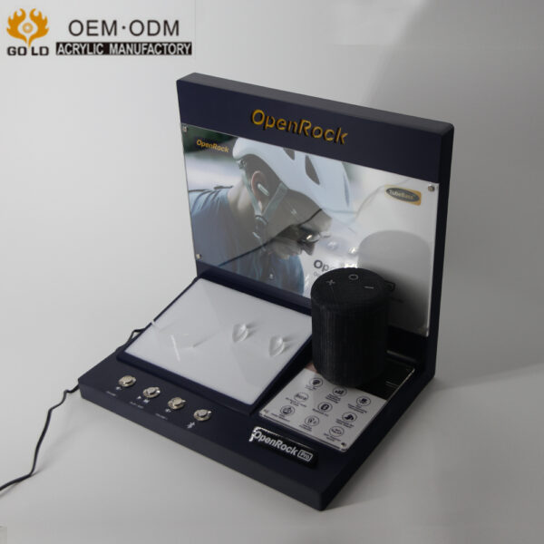 Bluetooth earphone speaker dual purpose acrylic display rack with background light emitting typing product display rack for exhibition use - Image 3