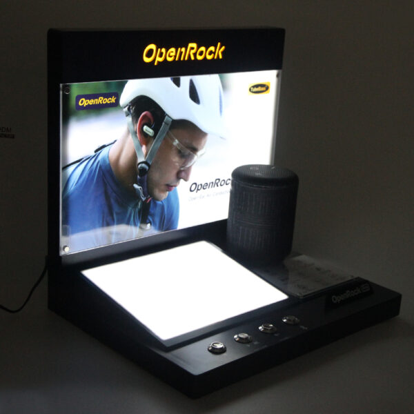 Bluetooth earphone speaker dual purpose acrylic display rack with background light emitting typing product display rack for exhibition use - Image 4
